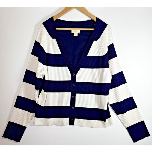 Maeve Sweaters - Anthropologie Maeve 3X Ribbed Stripe Cardigan Sweater Navy White Button Front